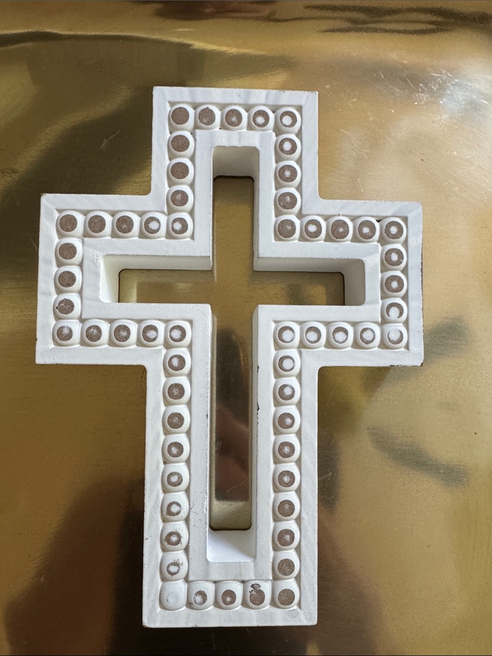 Decorative wooden Cross Accent with Beaded Trim